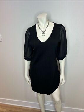 Elegant Black V-Neck Puff Sleeve Tunic❤️M